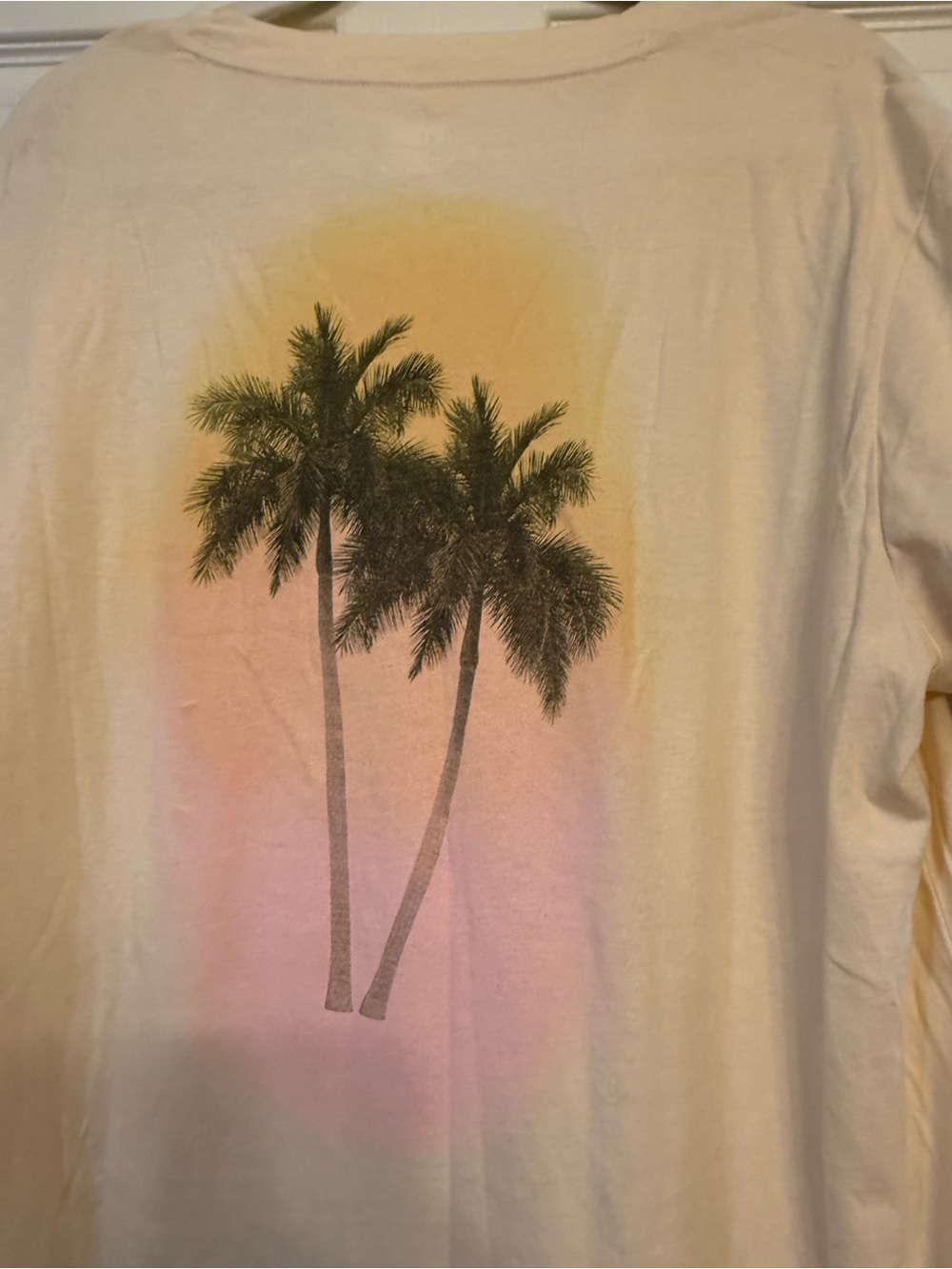 PINK Victoria's Secret Cream Short-Sleeve Tee with Palm Tree Sunset Graphic
